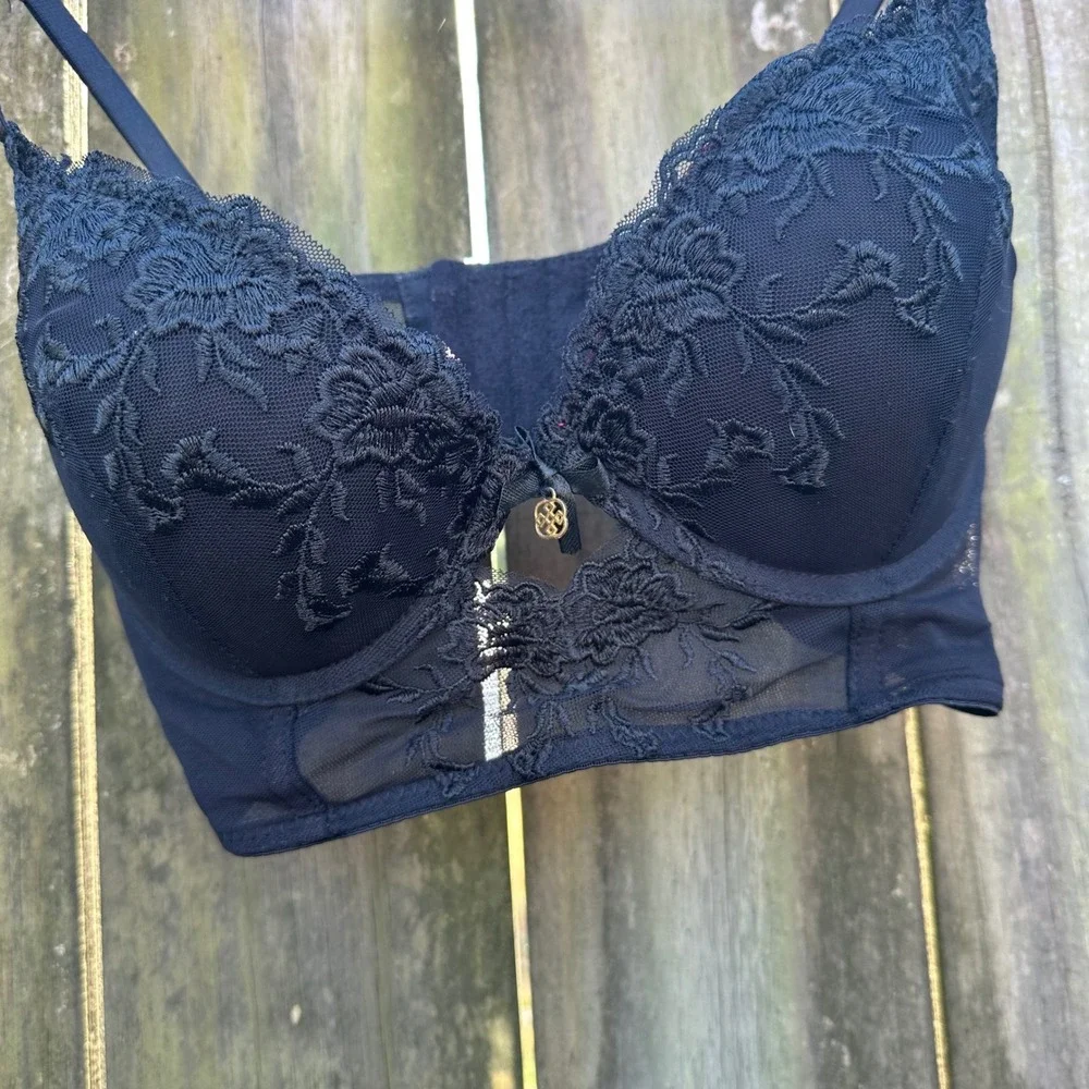 Daisy Fuentes Lace Corset Bra Bustier‎ Black Red Lined Underwire Size 36B